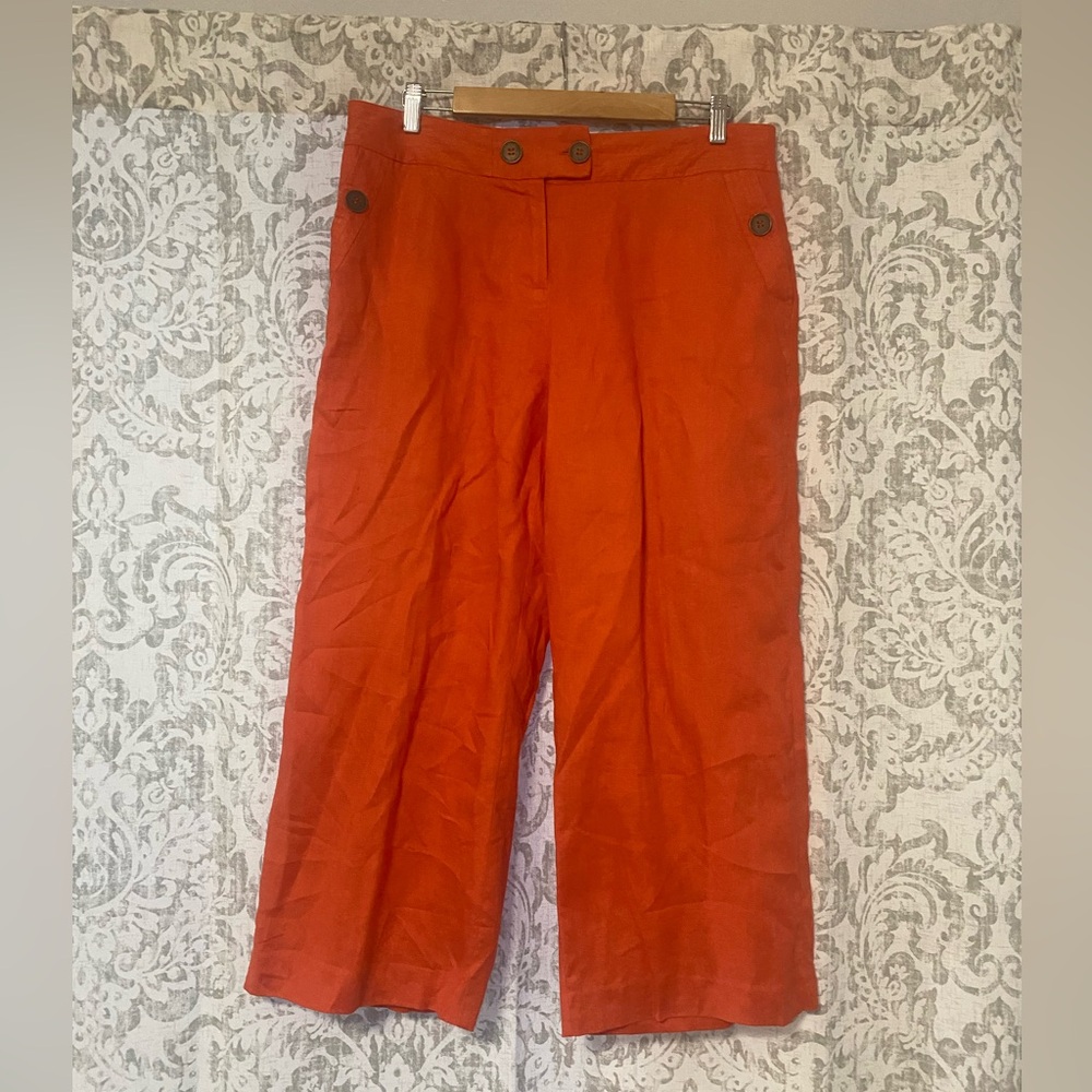 Workshop Andrea Jovine 100% Linen Wide Leg Cropped Boho Beachy Pants Ora…